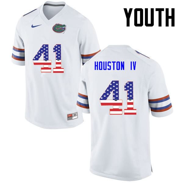 Youth NCAA Florida Gators James Houston IV #41 Stitched Authentic USA Flag Fashion Nike White College Football Jersey QGG6765LM